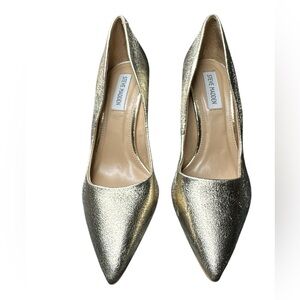 Steve Madden Gold Metallic Pointed Toe Pumps Flared Block Heel Size 8